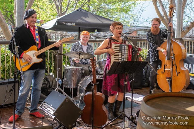 Queen Juanita and the Zydeco Cowboys playing outdoors. Juanita playing accordion.